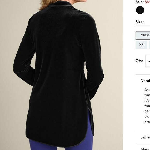 EUC Soft Surroundings Tai Velvet Tunic Top Dress Black Medium Velour Asian style - Picture 3 of 14